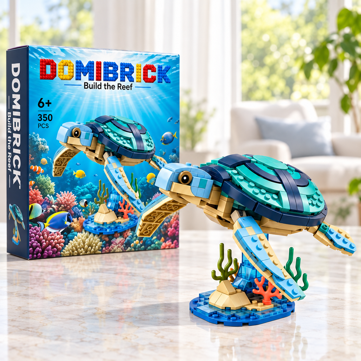 Sea Turtle Coral Reef Building Set – Ocean Marine Life Turtle Model