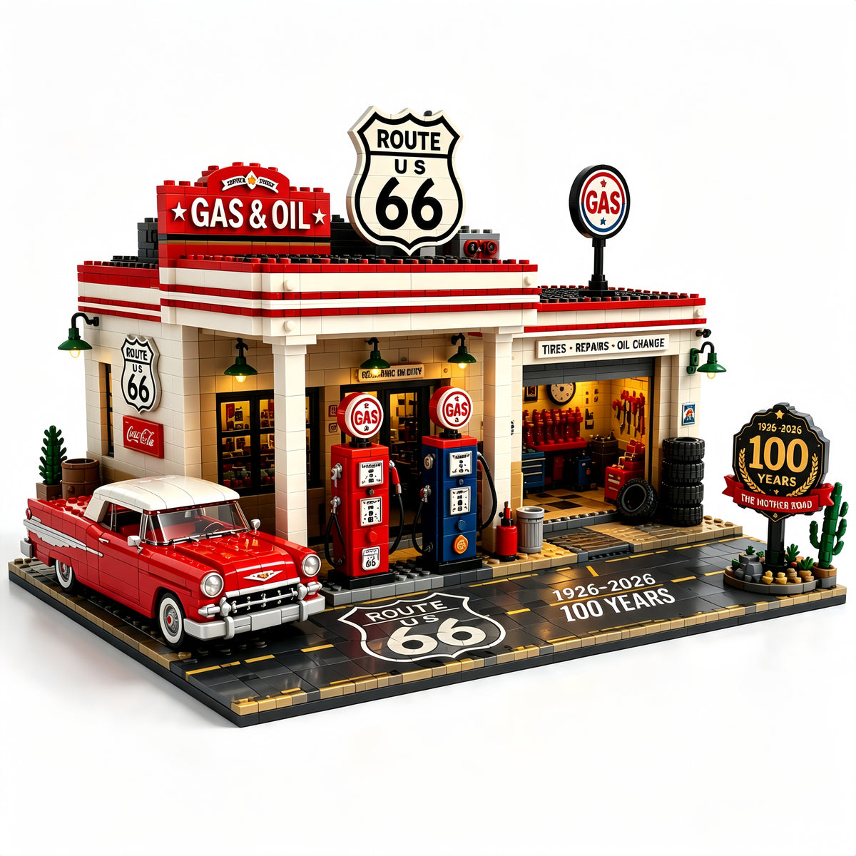 Route 66 Gas Station Centennial Edition Building Block Set