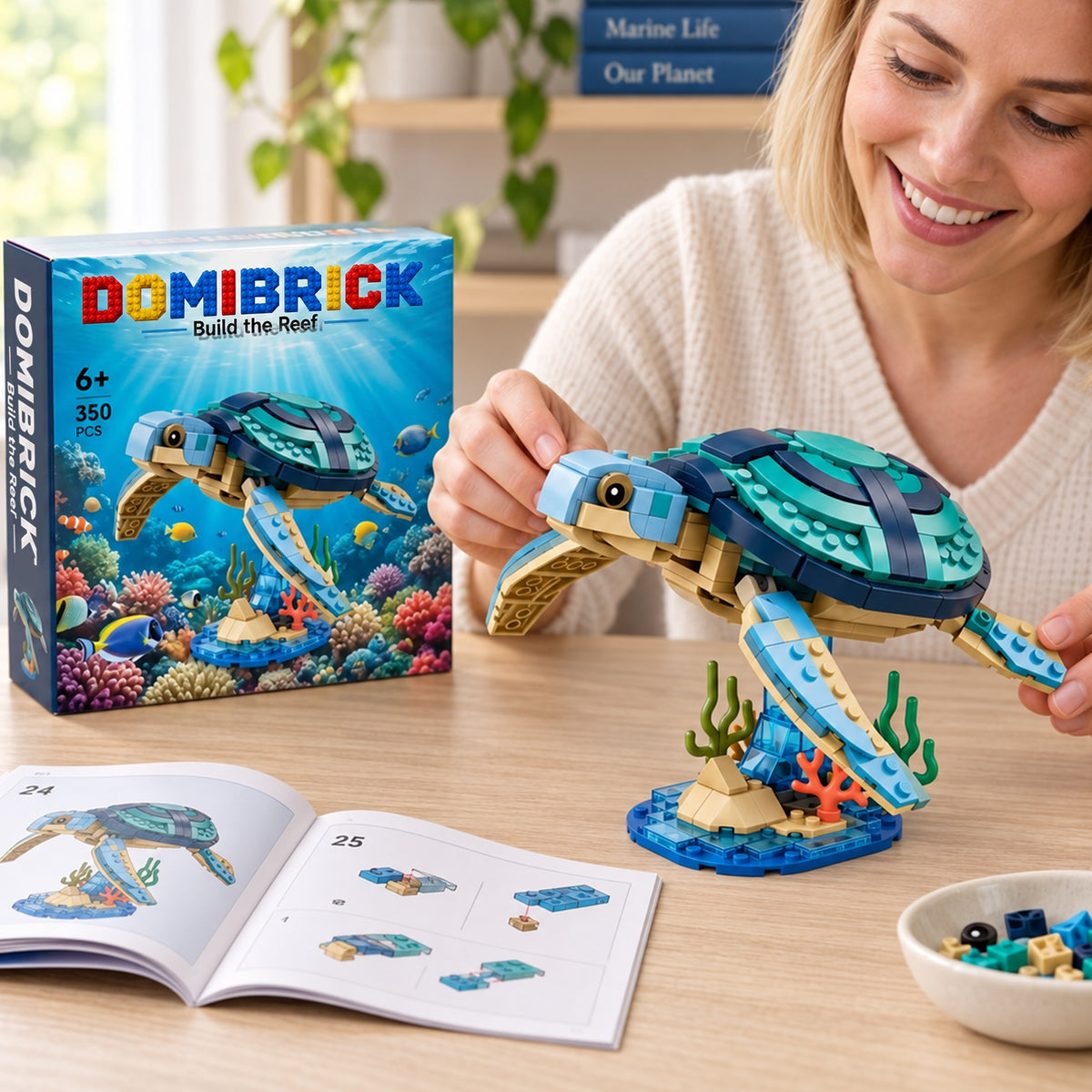 Sea Turtle Coral Reef Building Set – Ocean Marine Life Turtle Model