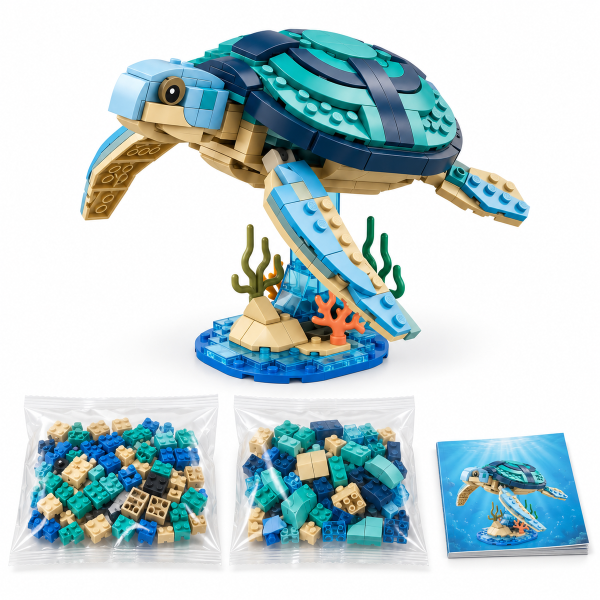 Sea Turtle Coral Reef Building Set – Ocean Marine Life Turtle Model
