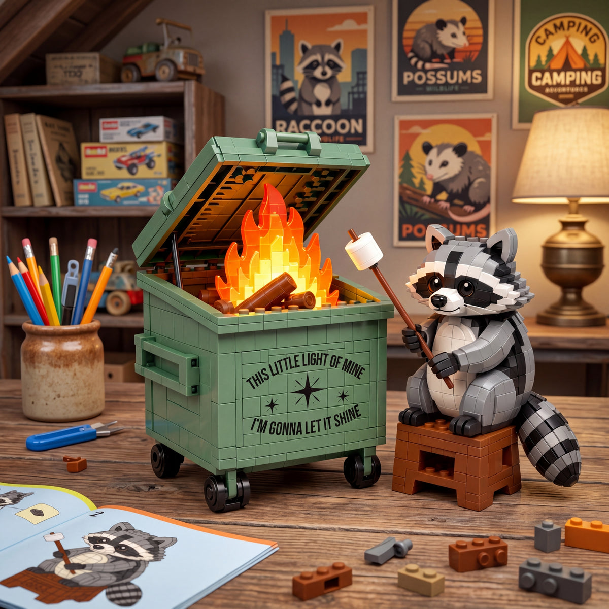 Little Raccoon Dumpster Campfire Building Set