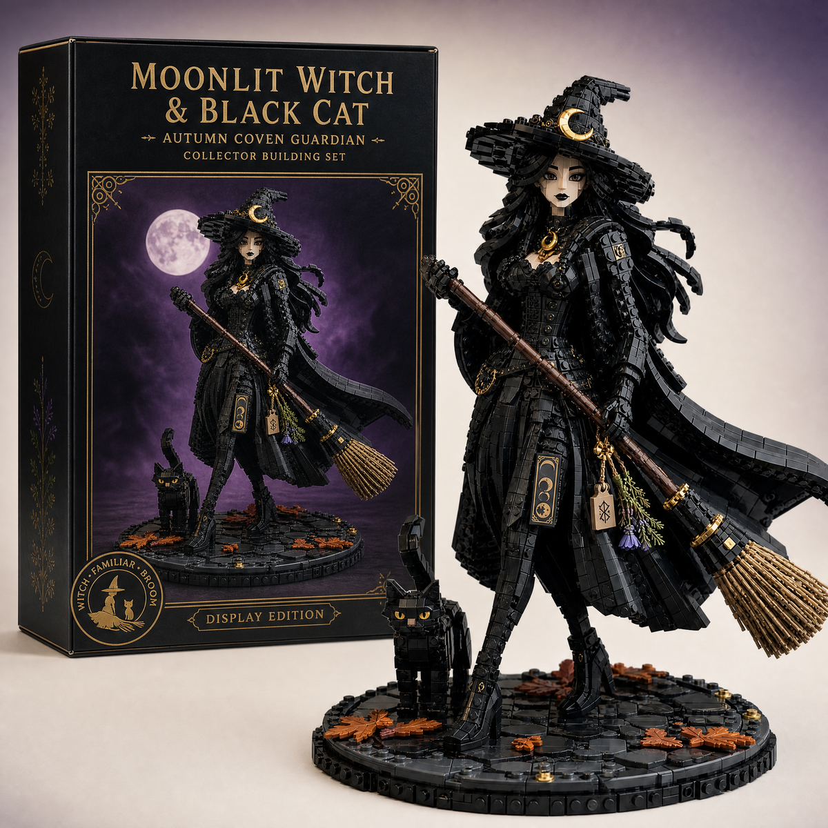 Moonlit Witch & Black Cat — Autumn Coven Guardian Collector Building Set