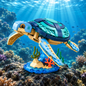 Sea Turtle Coral Reef Building Set – Ocean Marine Life Turtle Model