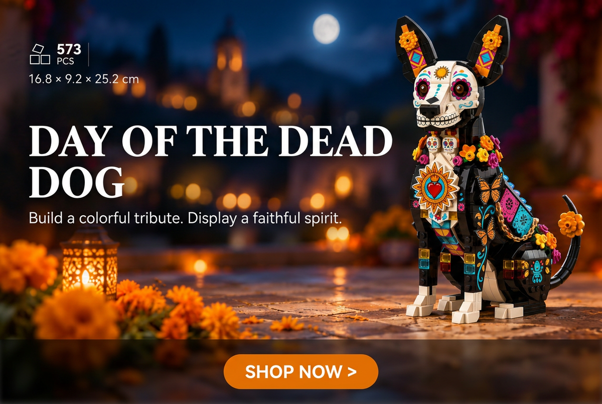 Day of the Dead Dog Desktop Banner with Shop Now